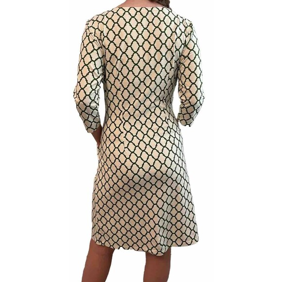 J Mclaughlin Ivory Green Scoop Neck 3/4 Sleeve Catalina Cloth Sheath Dress Small - Picture 3 of 8